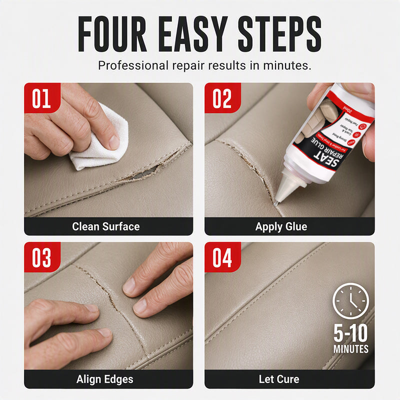 🚗50% OFF NOW! Quick Dry Car Seat Leather Repair Glue‑ Precision Nozzle Vinyl & Leather Adhesive, Permanent Bond Repair Glue for Car Seats, Sofas & Leather Furnitures