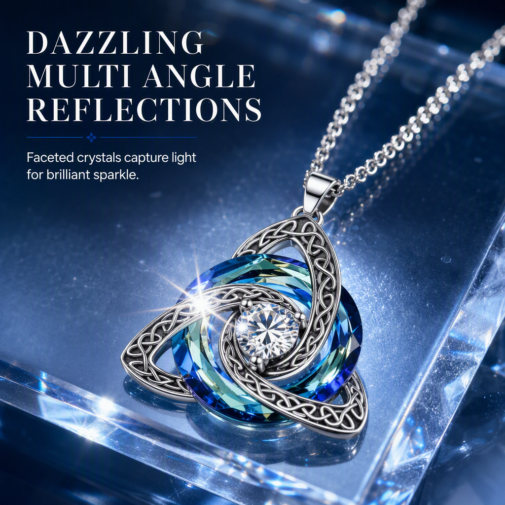 💎 Celtic Knot Birthstone Necklace: Heart Crystal, 12 Colors, Copper & Zircon, 45+5cm Chain