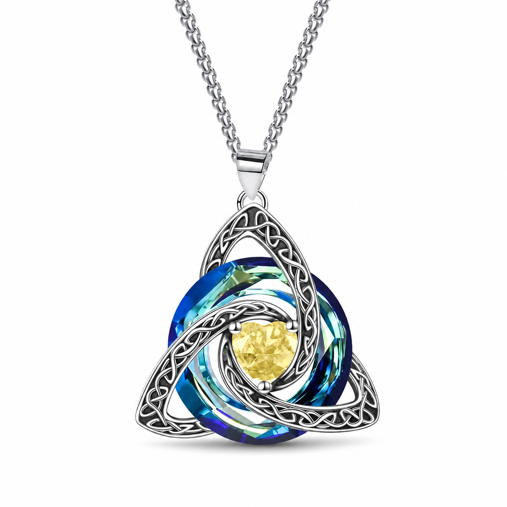 💎 Celtic Knot Birthstone Necklace: Heart Crystal, 12 Colors, Copper & Zircon, 45+5cm Chain