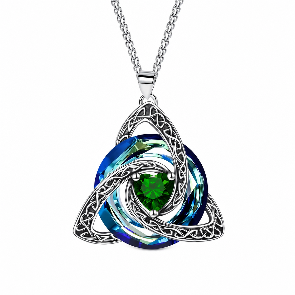 💎 Celtic Knot Birthstone Necklace: Heart Crystal, 12 Colors, Copper & Zircon, 45+5cm Chain