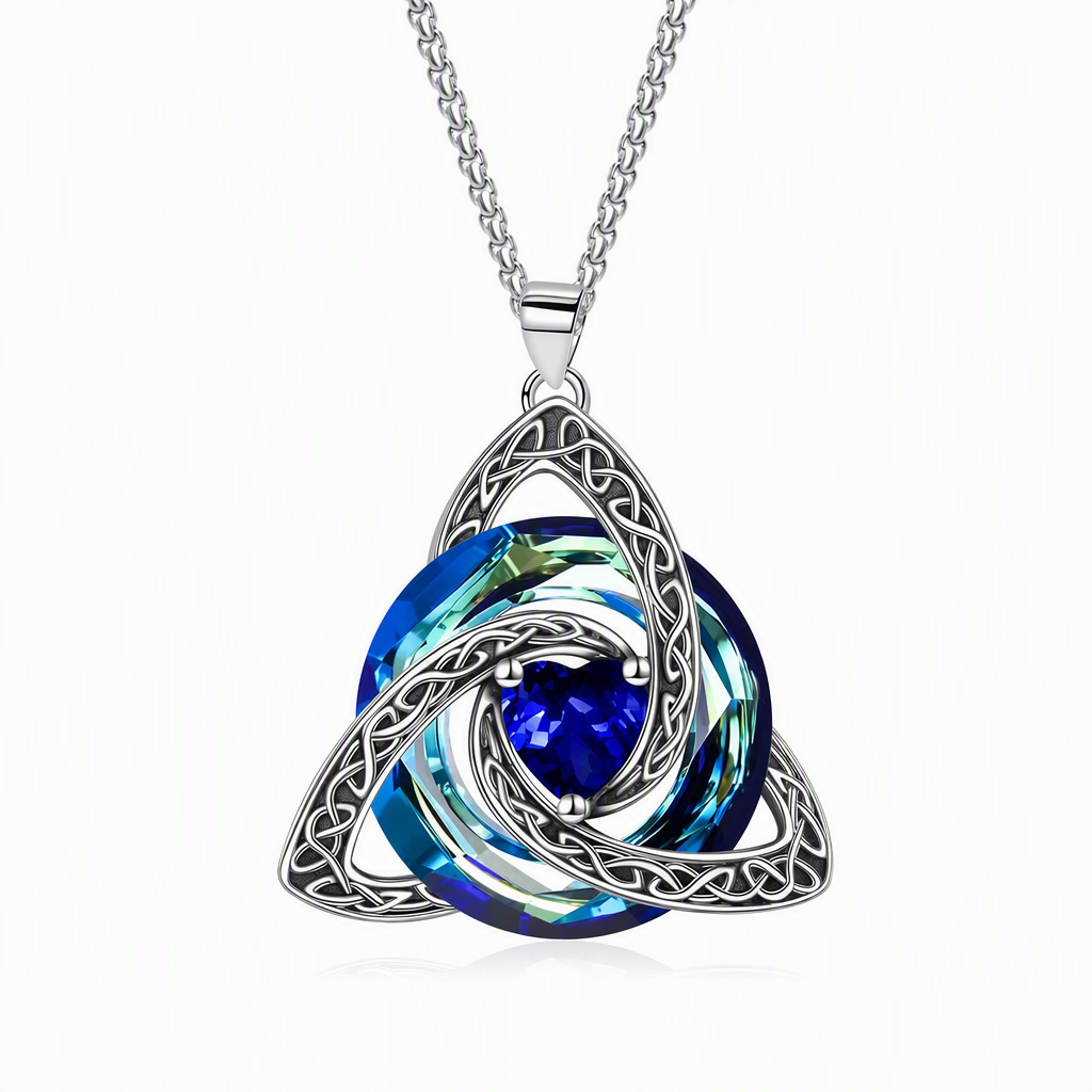 💎 Celtic Knot Birthstone Necklace: Heart Crystal, 12 Colors, Copper & Zircon, 45+5cm Chain