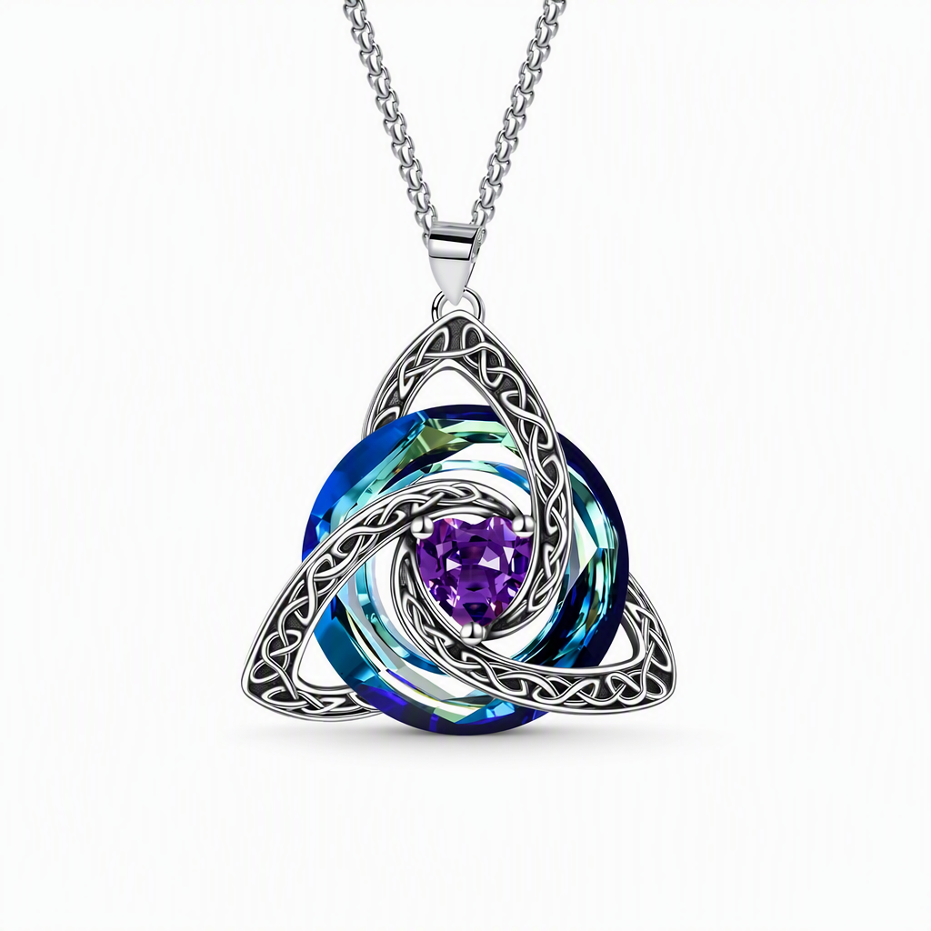 💎 Celtic Knot Birthstone Necklace: Heart Crystal, 12 Colors, Copper & Zircon, 45+5cm Chain