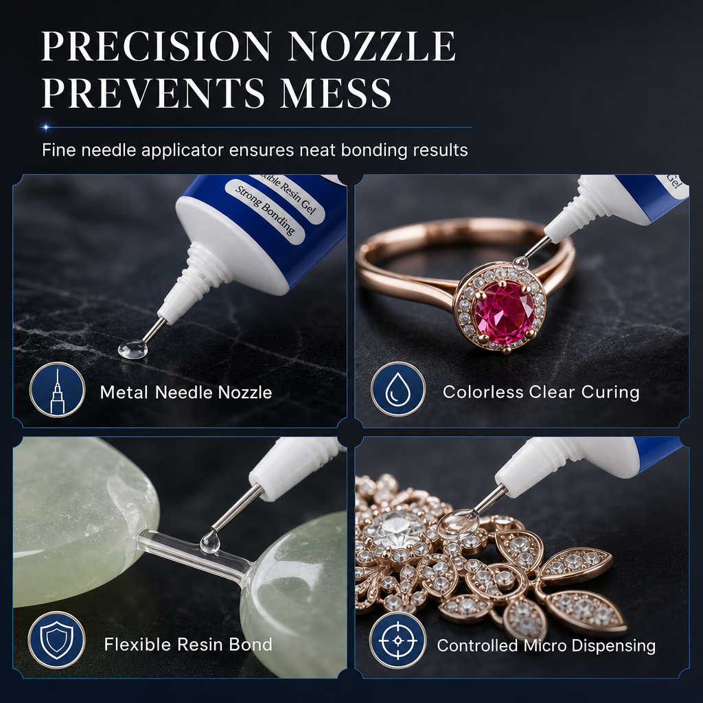 💎✨50% OFF NOW! Clear Precision Jewelry Adhesive – Ultra-Fine Tip Jewelry Glue, Waterproof Transparent Glue for Gem, Metal, Crystal & Craft Repair