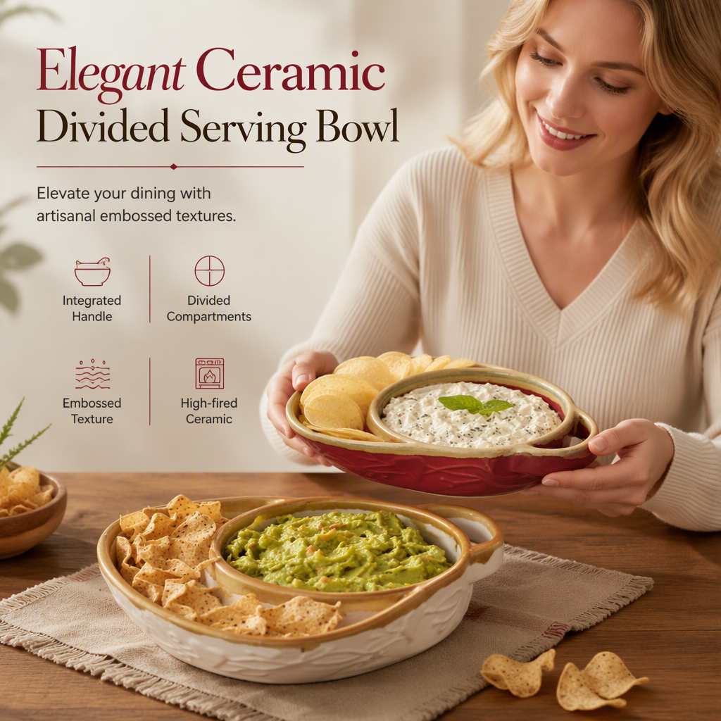 Retro Ceramic Divided Baking Dish with Handle