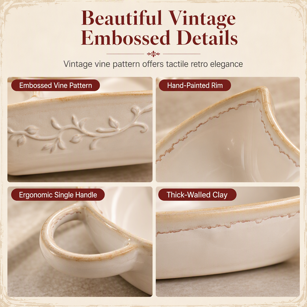 Retro Ceramic Divided Baking Dish with Handle