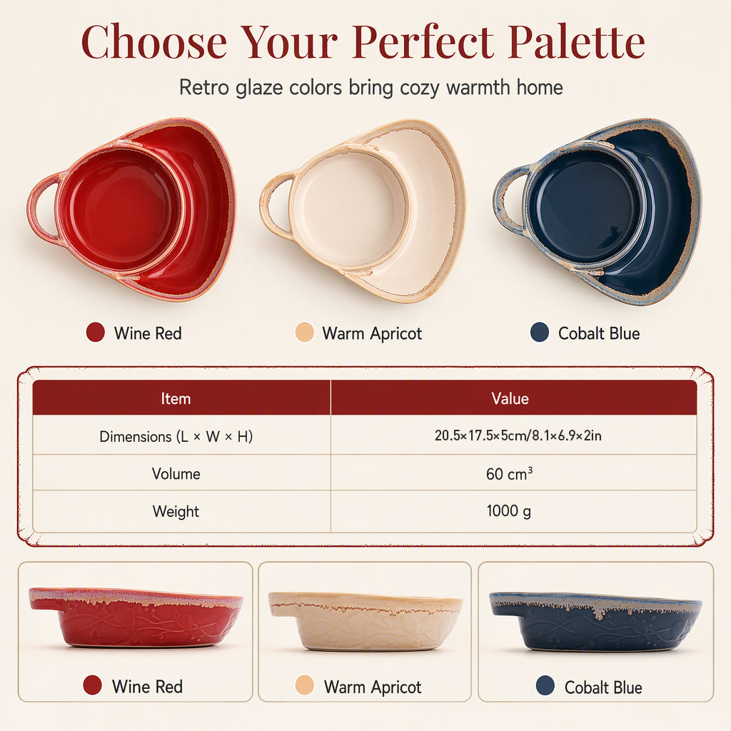 Retro Ceramic Divided Baking Dish with Handle