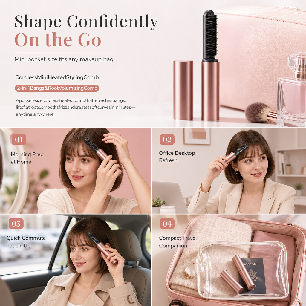 Add Crown Volume Instantly! Cordless Heated Bangs Styling Comb