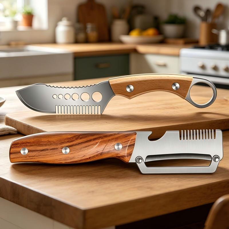 📢📢 50% OFF🌿 Multifunctional Scallion Shredder Knife – Stainless Steel Blade with Herb Stripper & Fish Scaler