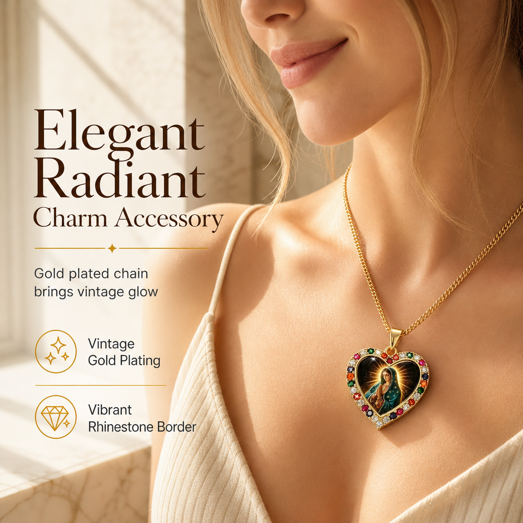 💖 50% OFF! ✨ Vintage Sacred Heart Virgin Mary Portrait Pendant Necklace – Finely Detailed Holy Cameo Graphic, Vibrant Sparkling Rhinestone Halo, Hypoallergenic Long-Lasting Luster & Comfortable Adjustable Chain – 1 Color 🌟