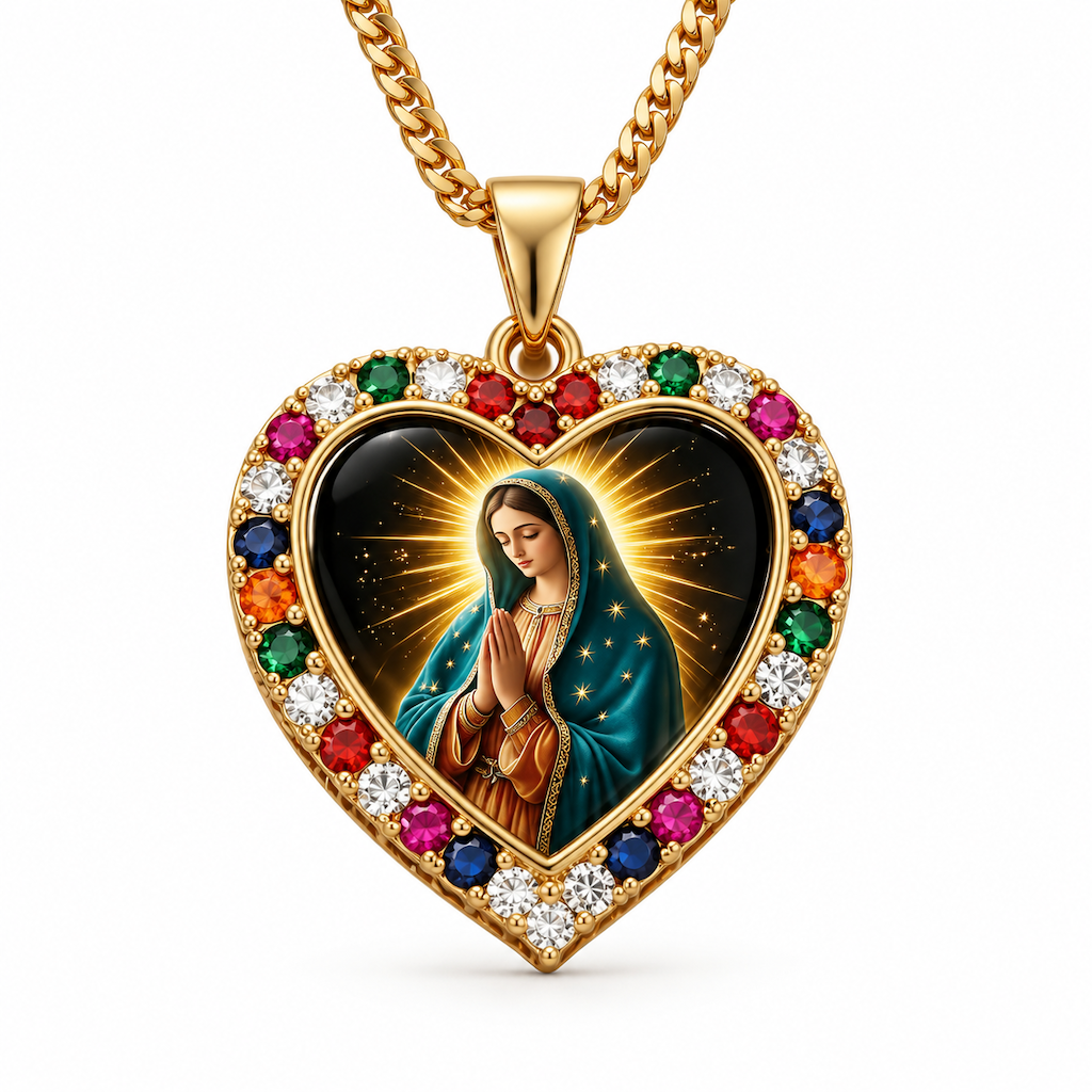 💖 50% OFF! ✨ Vintage Sacred Heart Virgin Mary Portrait Pendant Necklace – Finely Detailed Holy Cameo Graphic, Vibrant Sparkling Rhinestone Halo, Hypoallergenic Long-Lasting Luster & Comfortable Adjustable Chain – 1 Color 🌟