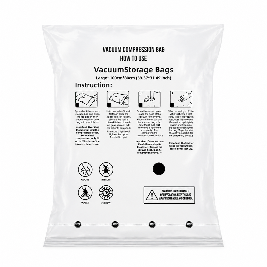 Vacuum Compression Storage Bags for Clothes PA and PE Space Saving Sealed Bags for Travel and Home Storage