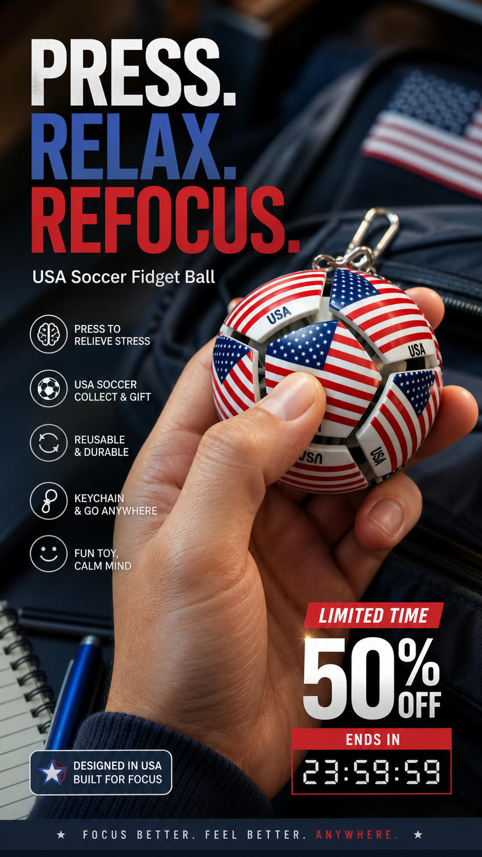 Mini Football Fidget Keychain Stress Relief Toy